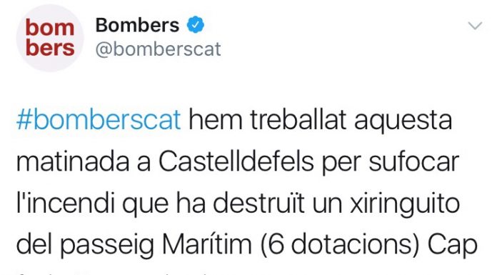 Un incendi calcina de matinada un restaurant de platja a Castelldefels