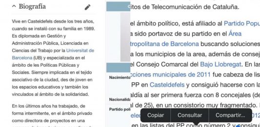 El PP de Castelldefels manipula la Viquipèdia per atribuir èxits al seu candidat i menysprear la seva contrincant