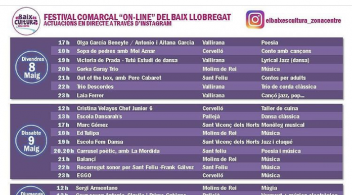 Aquest cap de setmana arriba “El Baix és cultura”, el primer festival on line d’àmbit comarcal