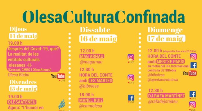 Cap de setmana amb propostes a la cinquena setmana del cicle virtual Olesa Cultura Confinada