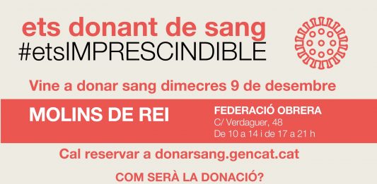 Molins de Rei podrà donar sang el proper 9 de desembre