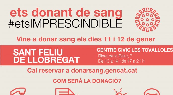 Jornades de donació de sang l’11 i 12 de gener al Centre Cívic Les Tovalloles de Sant Feliu