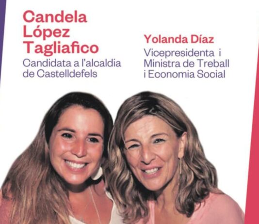 28-M. Castelldefels: precampanya amb la imatge conjunta de Candela López i Yolanda Díaz