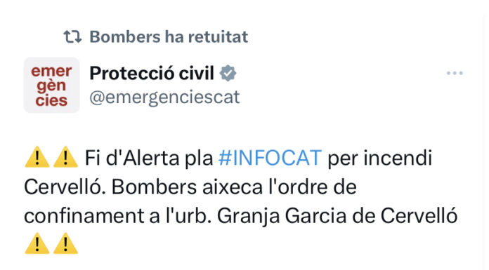 Els Bombers preveuen donar per extingit l’incendi forestal del Baix Llobregat, aquesta nit