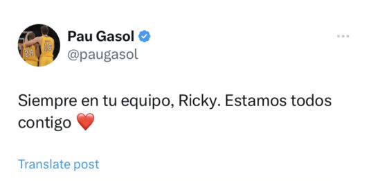 Gasol dona suport a Ricky Rubio mitjançant una piulada