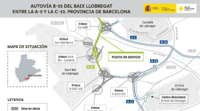 La B-25 posa en servei gairebé 12 quilòmetres de nous vials per descongestionar el trànsit al Baix Llobregat